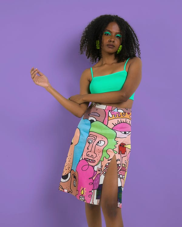 Sazo — FACES SLIT SKIRT