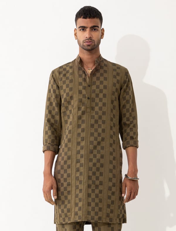 SON OF A NOBLE - SNOB — KENO HOPSCOTCH KURTA - BROWN