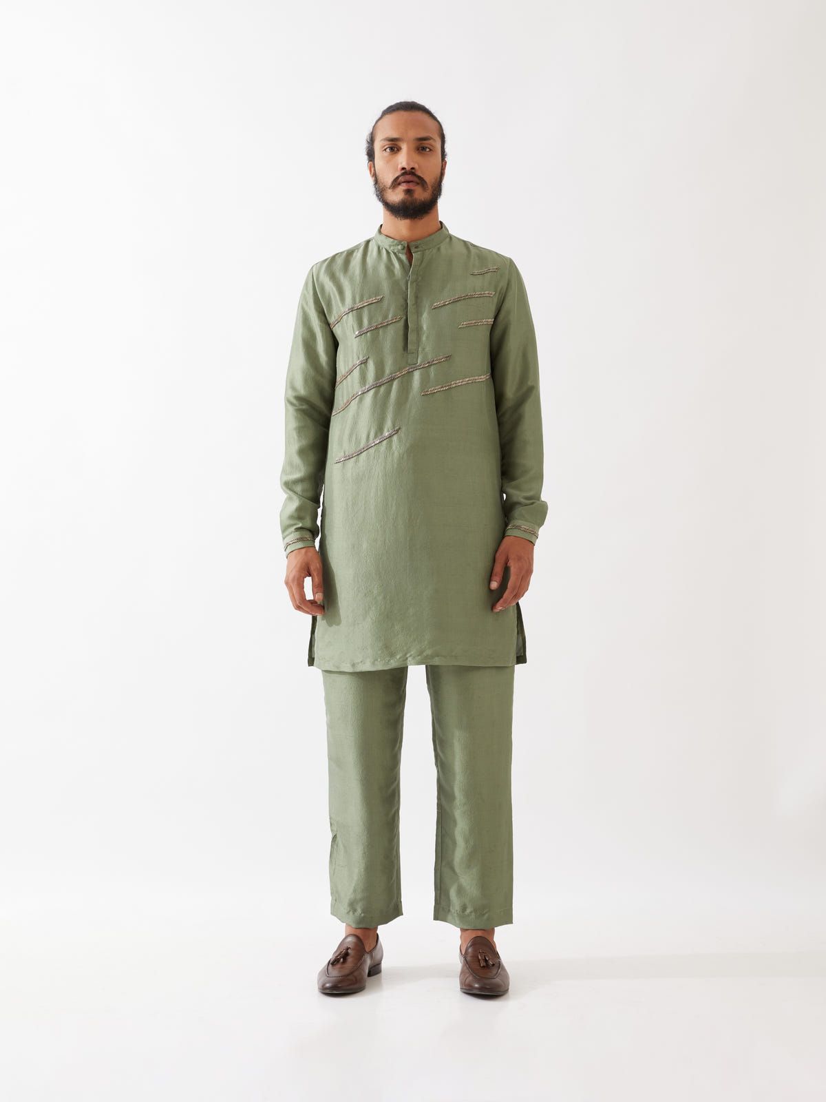 LANCES SILK KURTA SET - GREEN - image 1