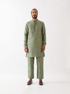 LANCES SILK KURTA SET - GREEN view 1