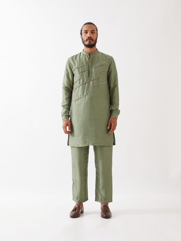SON OF A NOBLE - SNOB — LANCES SILK KURTA SET - GREEN