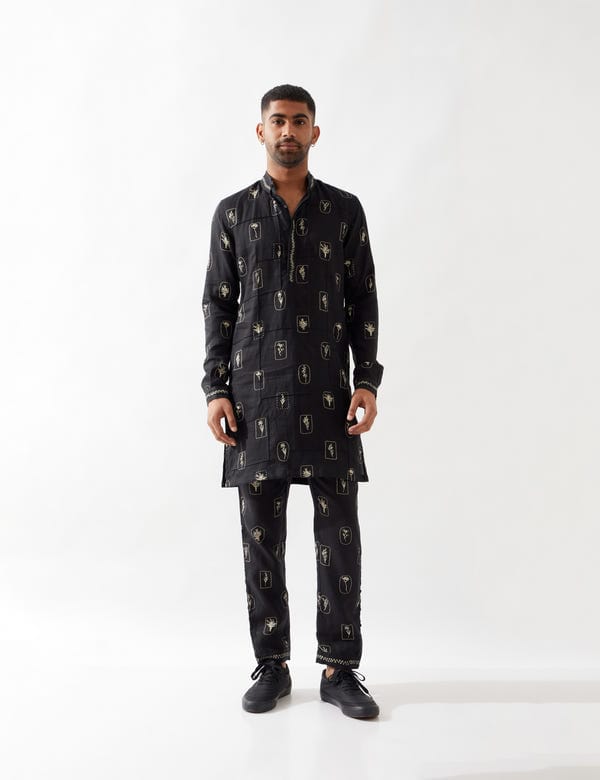 SON OF A NOBLE - SNOB — SLATE STAMP KURTA - BLACK