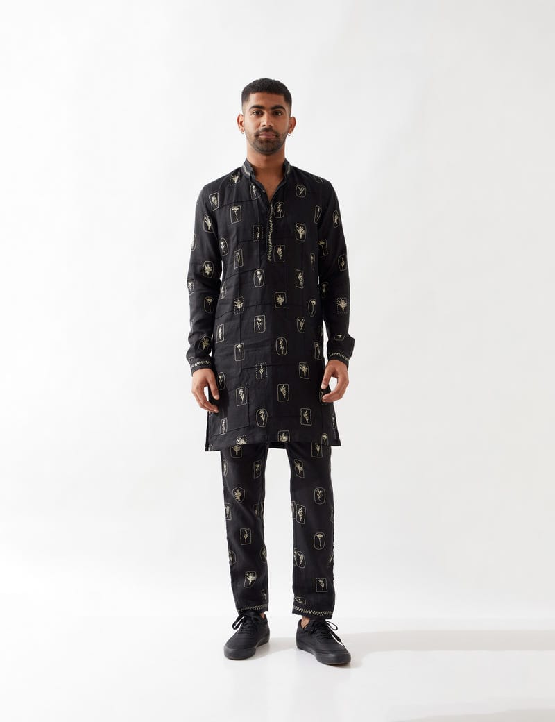 SLATE STAMP KURTA - BLACK