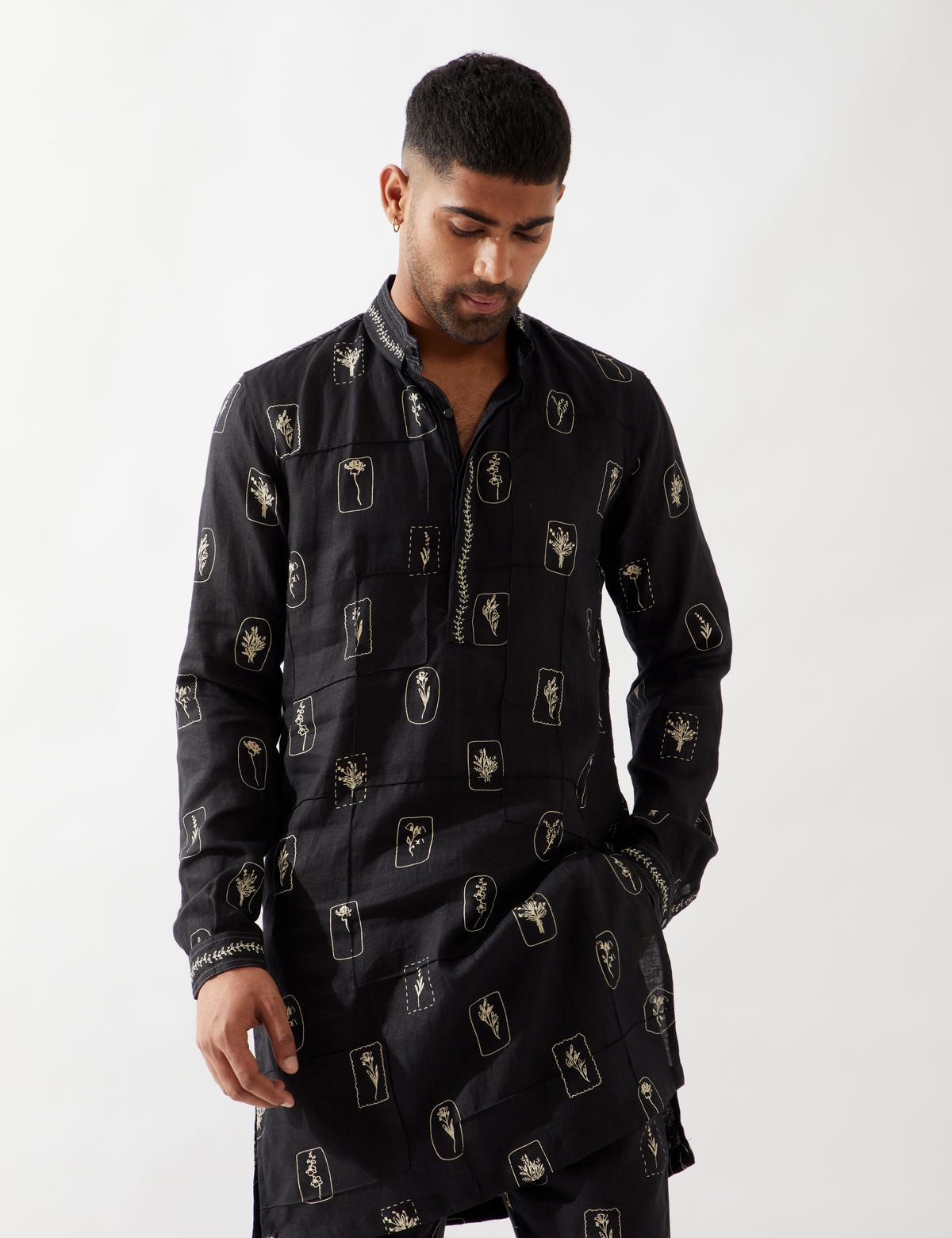 SLATE STAMP KURTA - BLACK - image 2