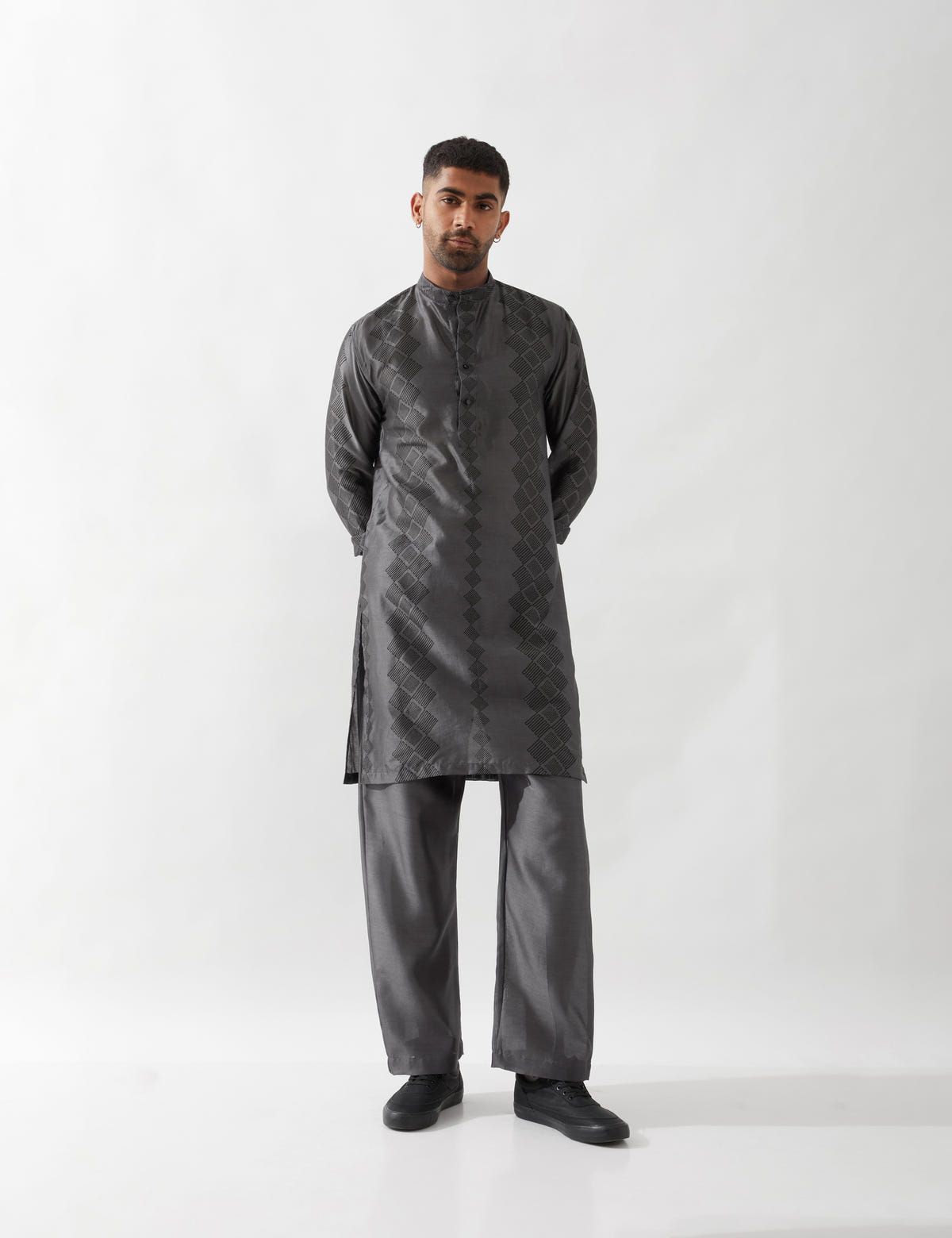 ZED BARBED KURTA SET - GREY - image 5