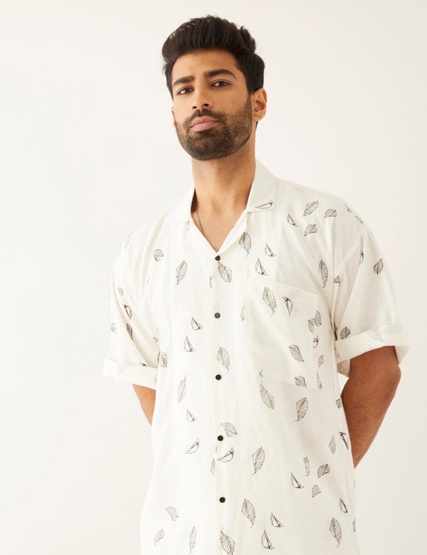 SON OF A NOBLE - SNOB — HAARIS LEAF KURTA - WHITE