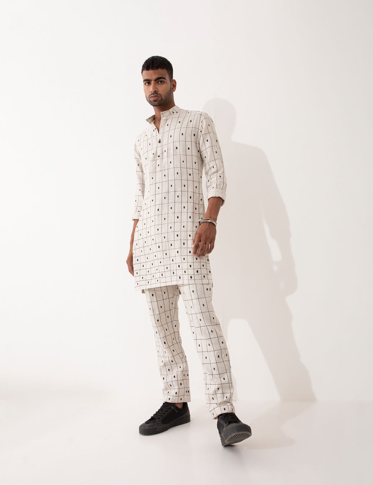 ZANDER CHECKER KURTA SET- IVORY - image 1