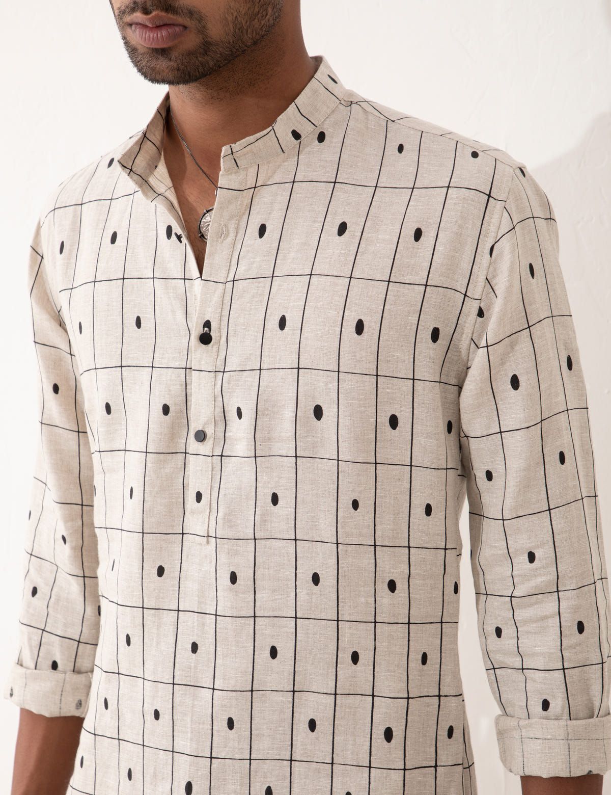 ZANDER CHECKER KURTA SET- IVORY - image 2