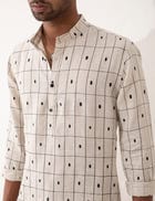 ZANDER CHECKER KURTA SET- IVORY view 2