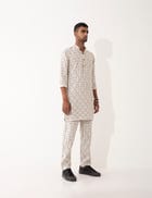 ZANDER CHECKER KURTA SET- IVORY view 4