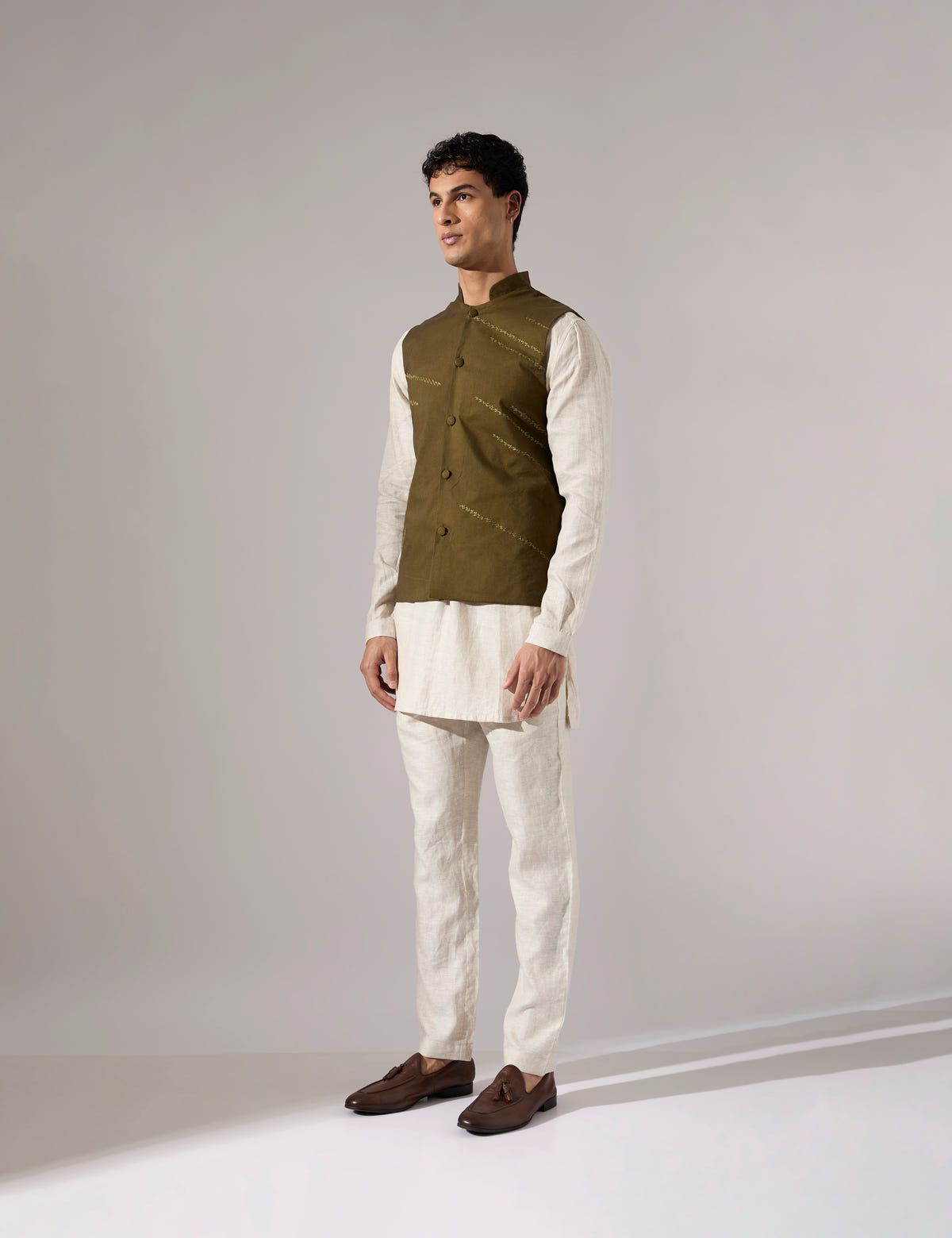 Harry Embroidered Bandi - Olive - image 2