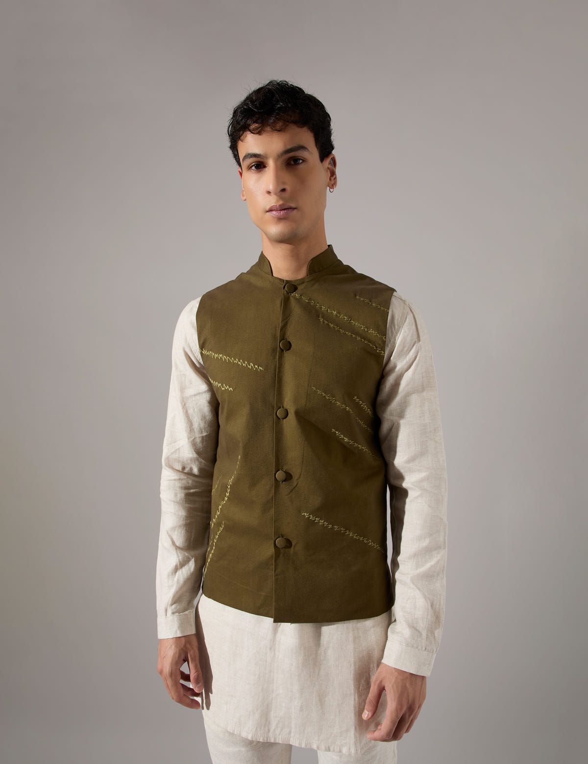 Harry Embroidered Bandi - Olive - image 4