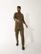 ZANDER CHECKER KURTA SET- BROWN view 6