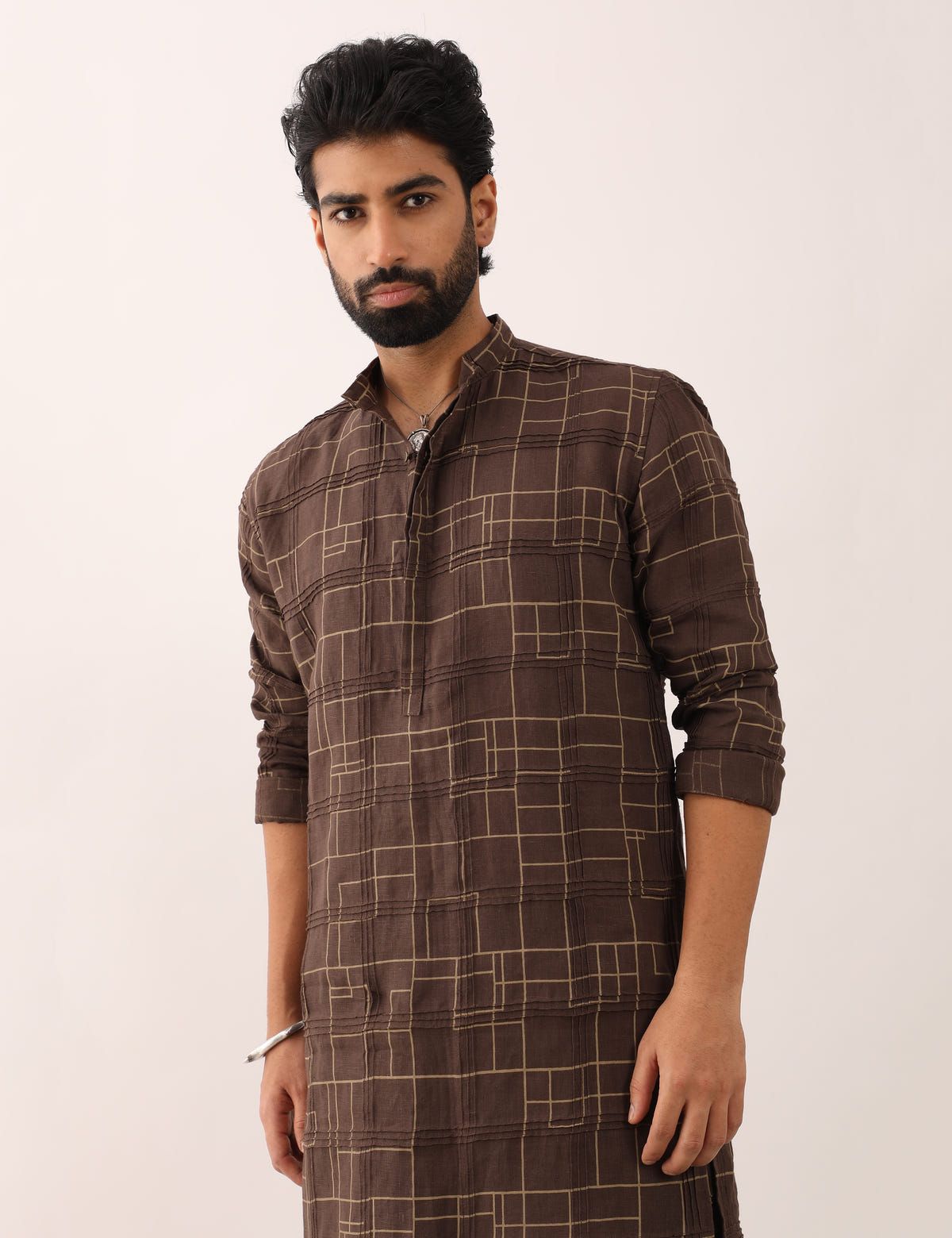 RISHAV CHECKS KURTA- BROWN - image 1