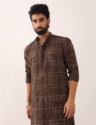 RISHAV CHECKS KURTA- BROWN view 1