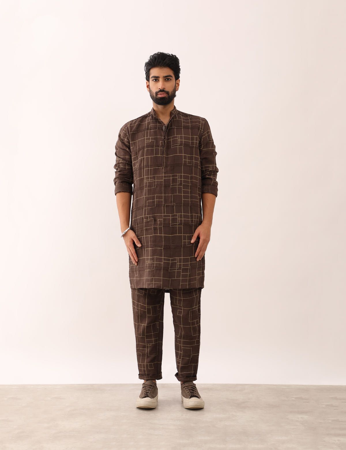 RISHAV CHECKS KURTA- BROWN - image 2