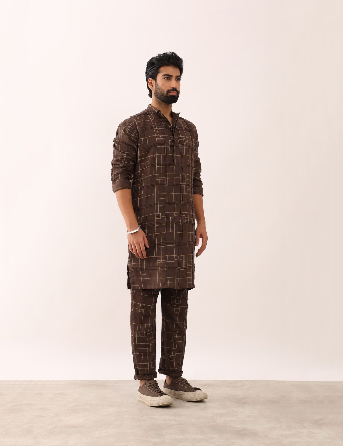 RISHAV CHECKS KURTA- BROWN - image 3