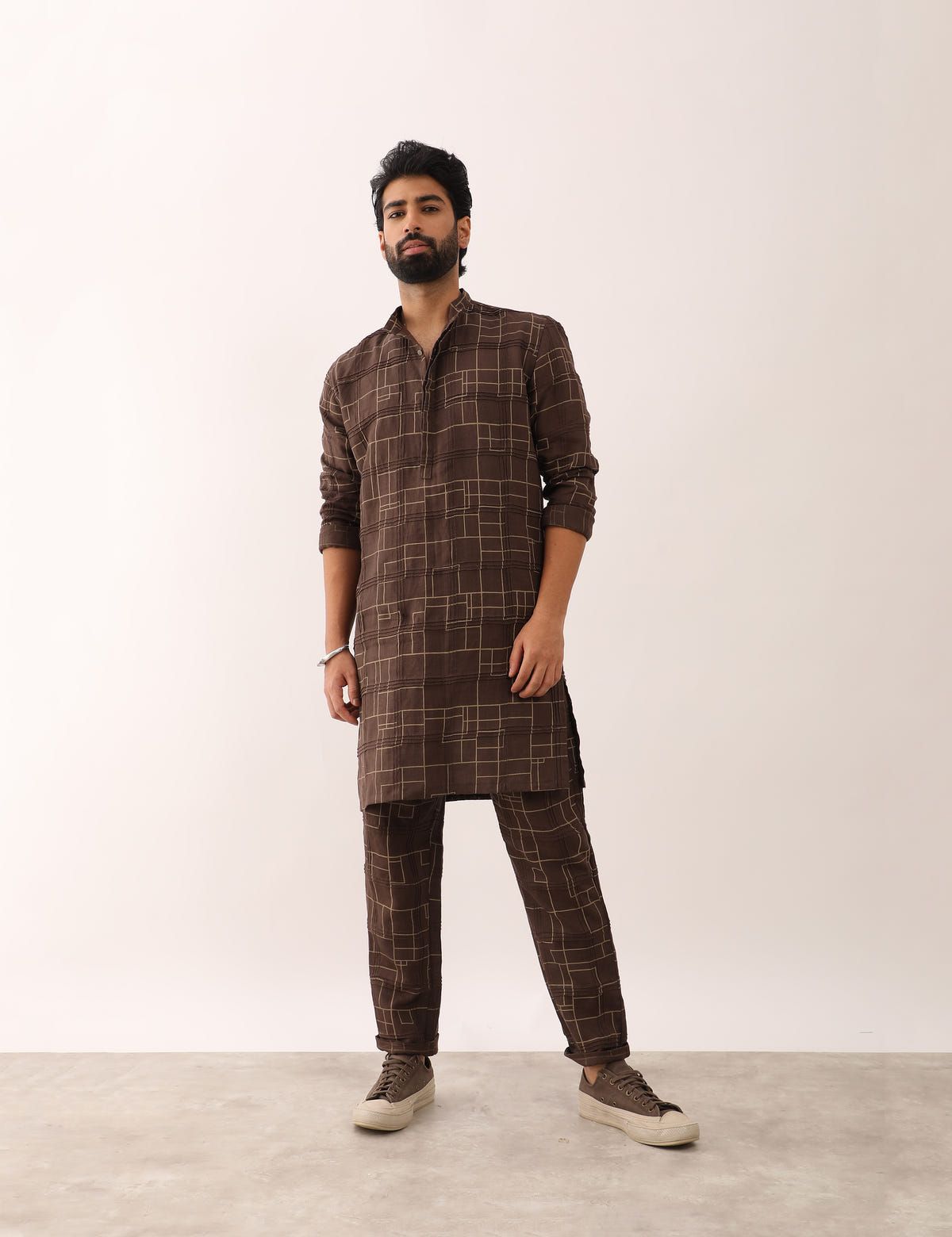 RISHAV CHECKS KURTA- BROWN - image 5