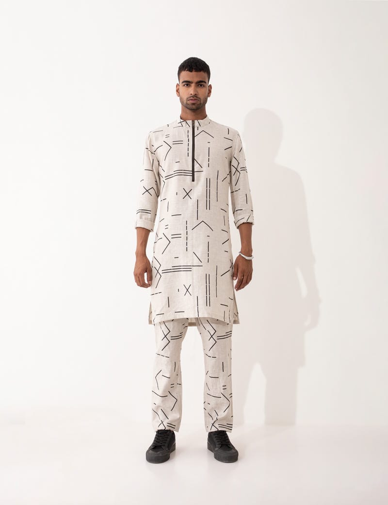 HAZEL CONTRA KURTA SET- IVORY