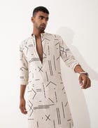 HAZEL CONTRA KURTA SET- IVORY view 6