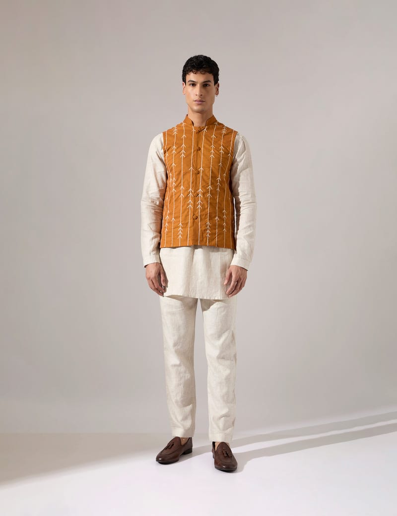 Elian Hand Embroidered Bandi - Mustard