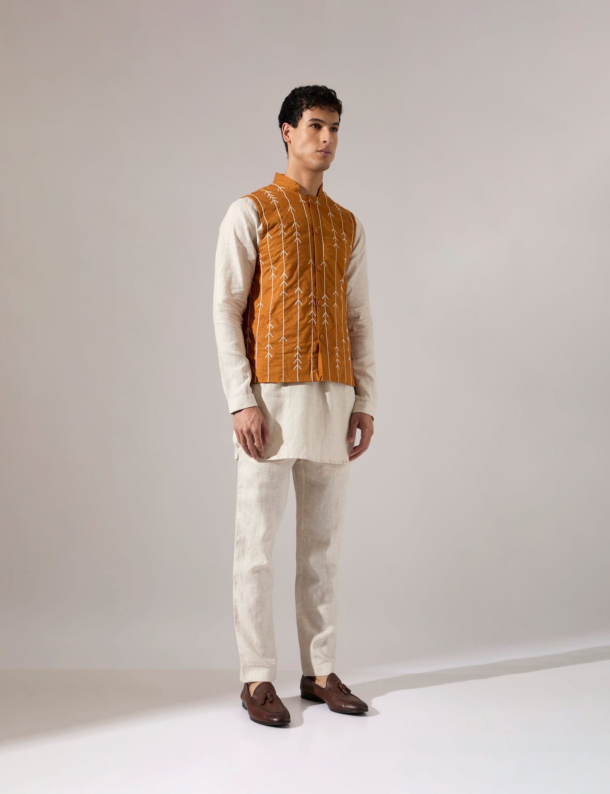 Elian Hand Embroidered Bandi - Mustard - image 2