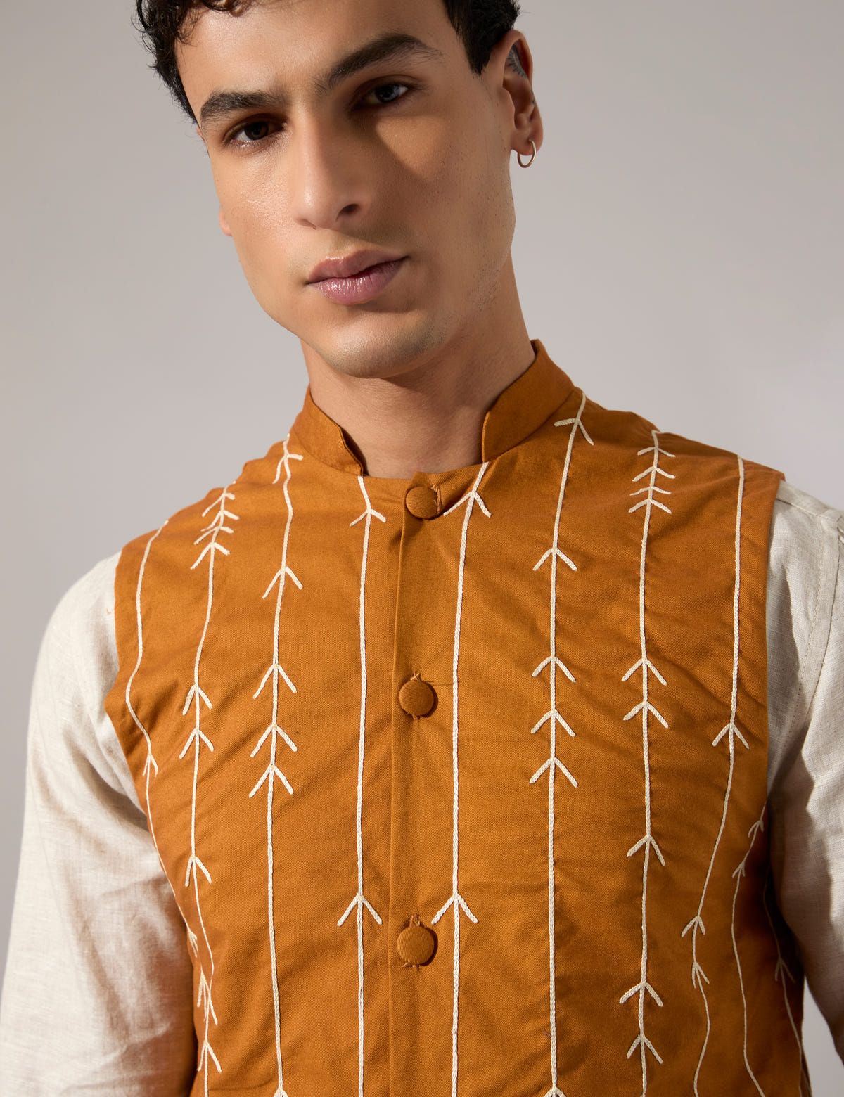 Elian Hand Embroidered Bandi - Mustard - image 5
