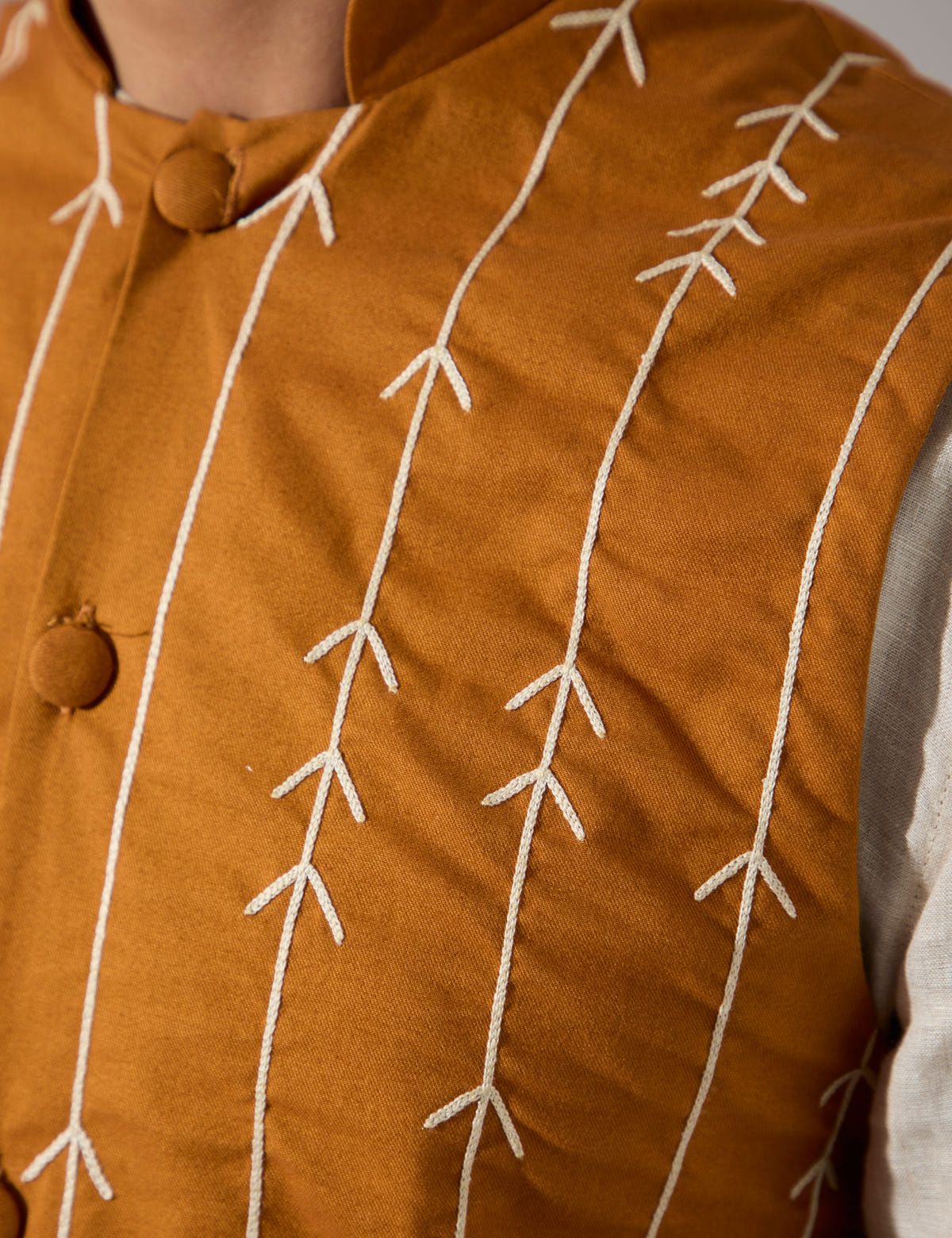 Elian Hand Embroidered Bandi - Mustard - image 6