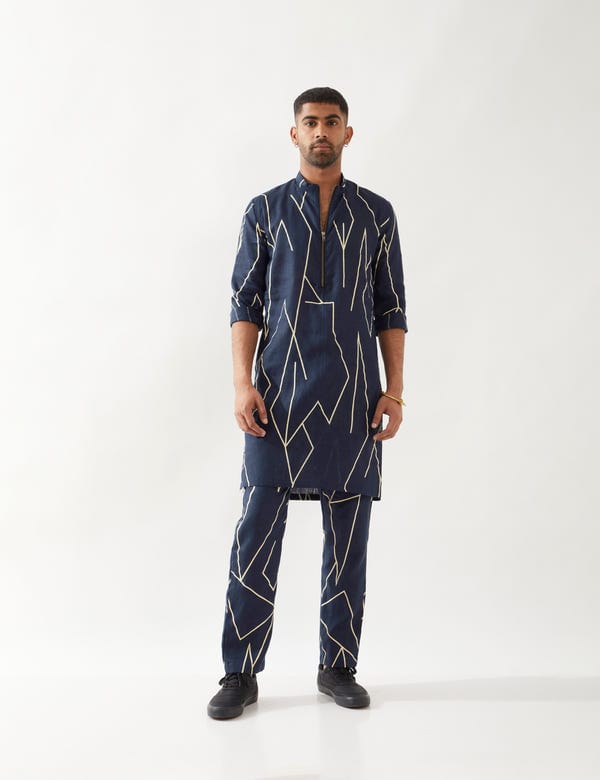SON OF A NOBLE - SNOB — RORY METAL KURTA SET - NAVY