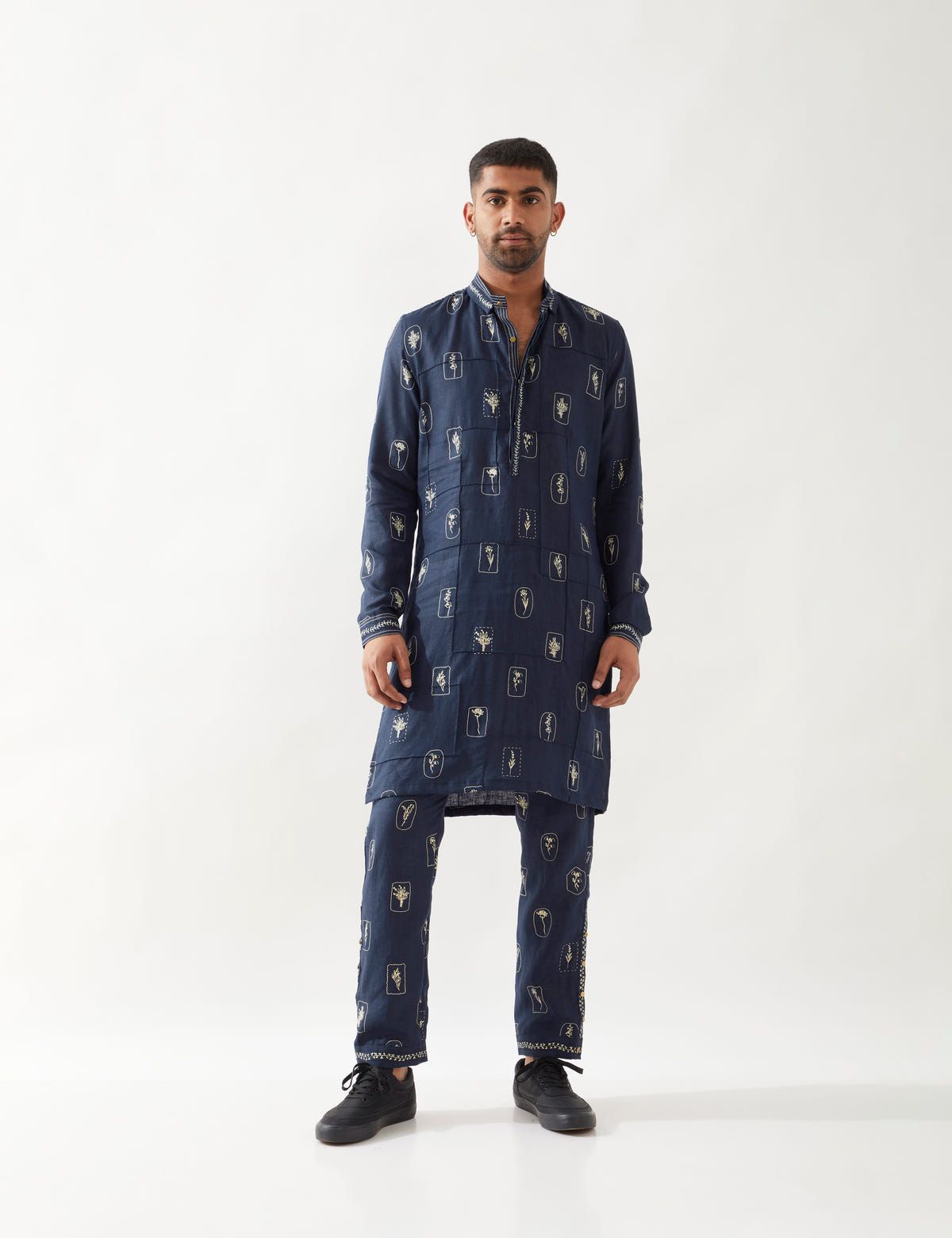 SLATE STAMP KURTA - NAVY - image 1