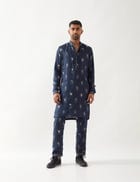 SLATE STAMP KURTA - NAVY view 1