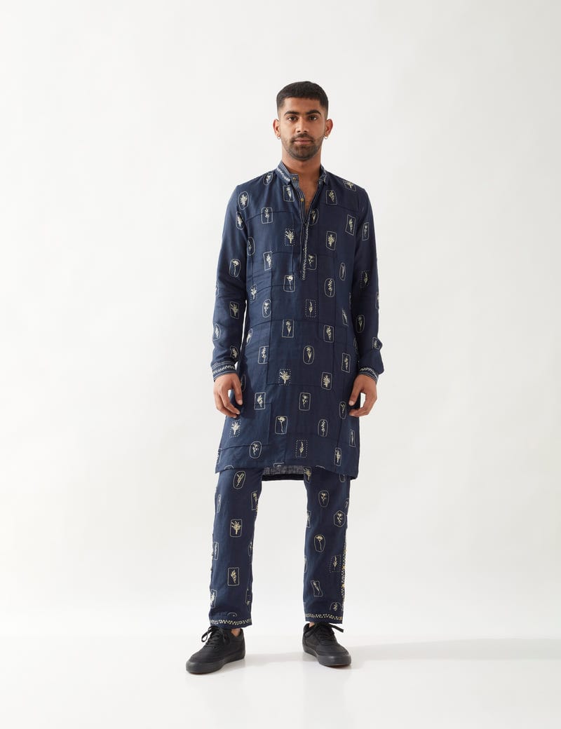 SLATE STAMP KURTA - NAVY