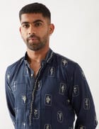 SLATE STAMP KURTA - NAVY view 7