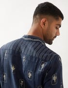 SLATE STAMP KURTA - NAVY view 8