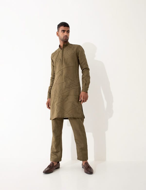 SON OF A NOBLE - SNOB — EVANS DOT TO DOT KURTA SET- BROWN