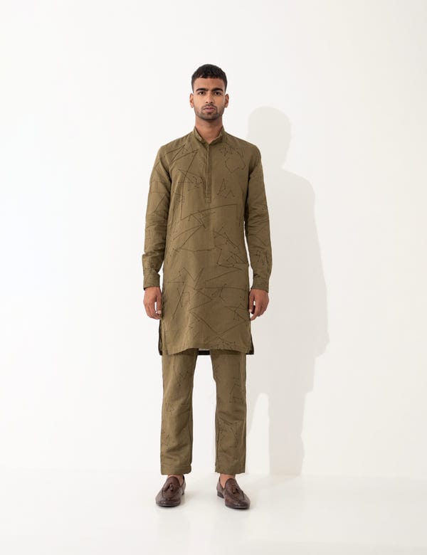 SON OF A NOBLE - SNOB — EVANS DOT TO DOT KURTA SET- BROWN