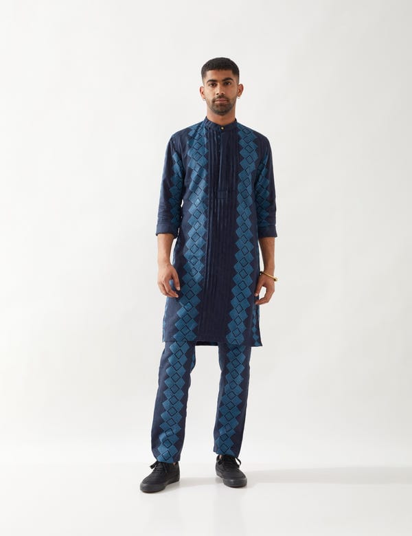 SON OF A NOBLE - SNOB — ZAKE BARBED KURTA - NAVY