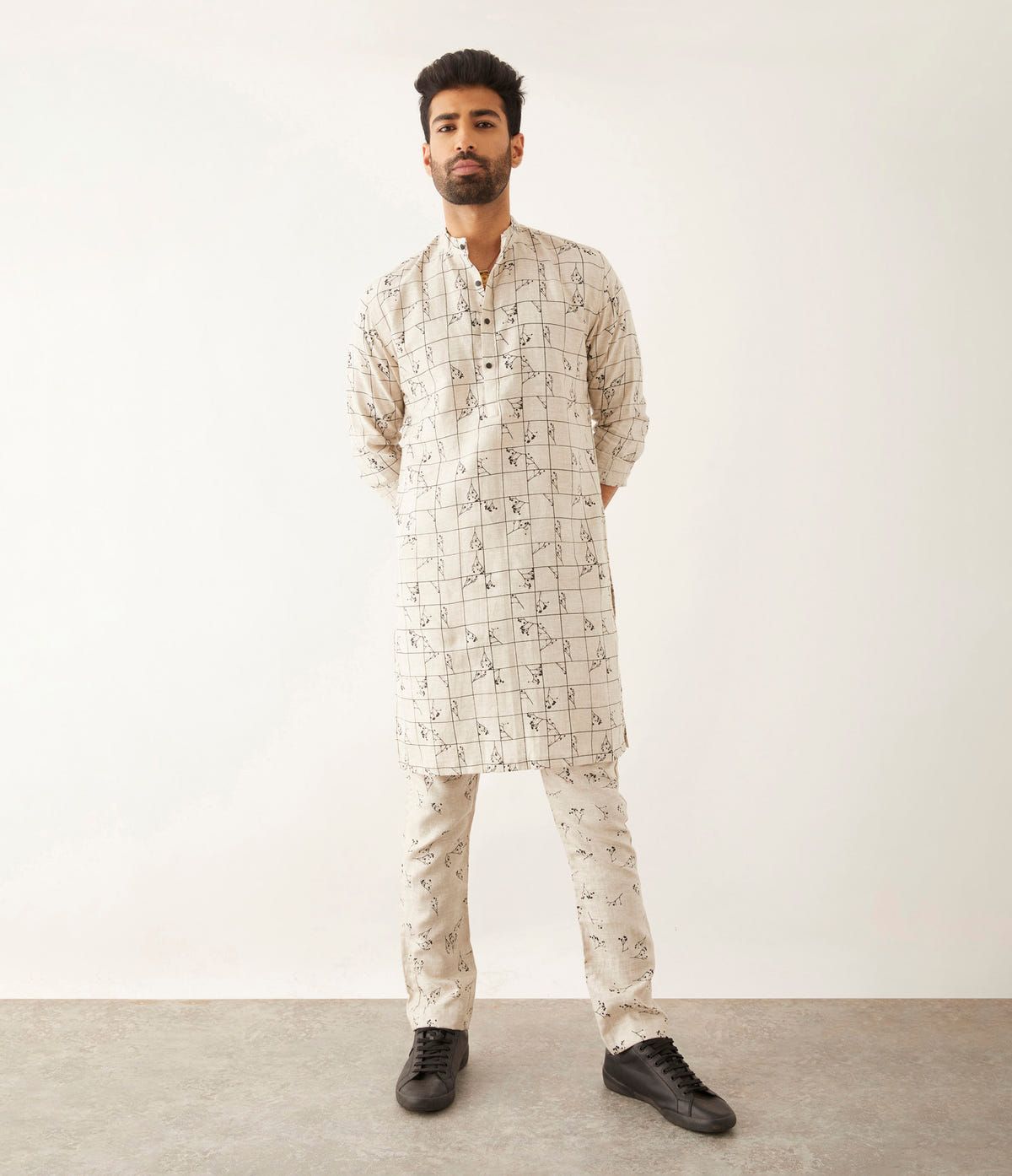 HALLES GRID FLORAL KURTA SET - IVORY - image 4