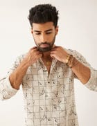 HALLES GRID FLORAL KURTA SET - IVORY view 5
