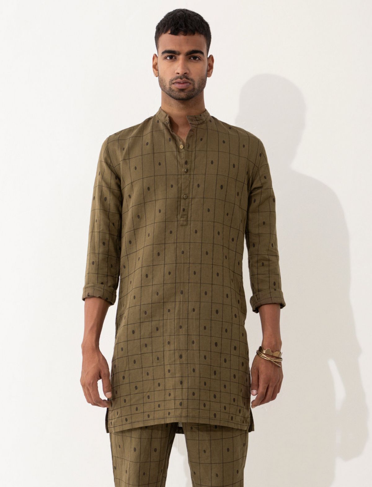 ZANDER CHECKER KURTA - BROWN - image 1