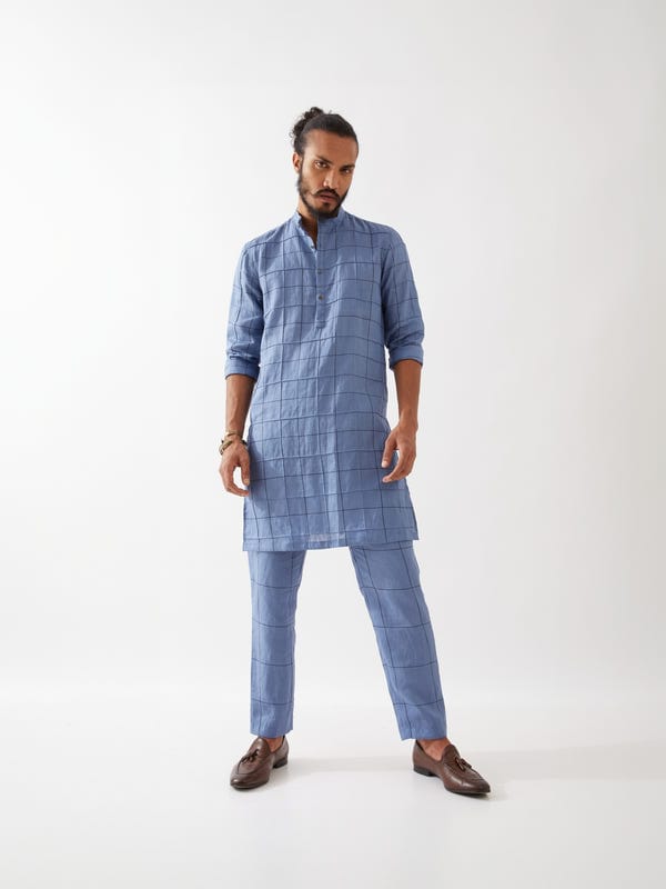 SON OF A NOBLE - SNOB — JENSON WINDOW CHECK KURTA SET - BLUE