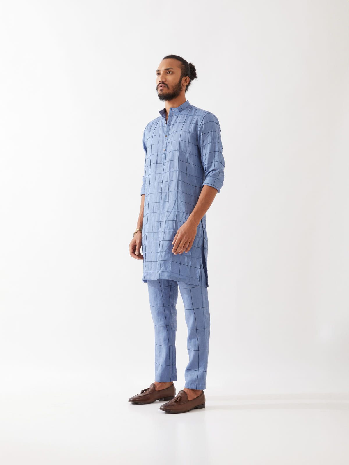 JENSON WINDOW CHECK KURTA SET - BLUE - image 4