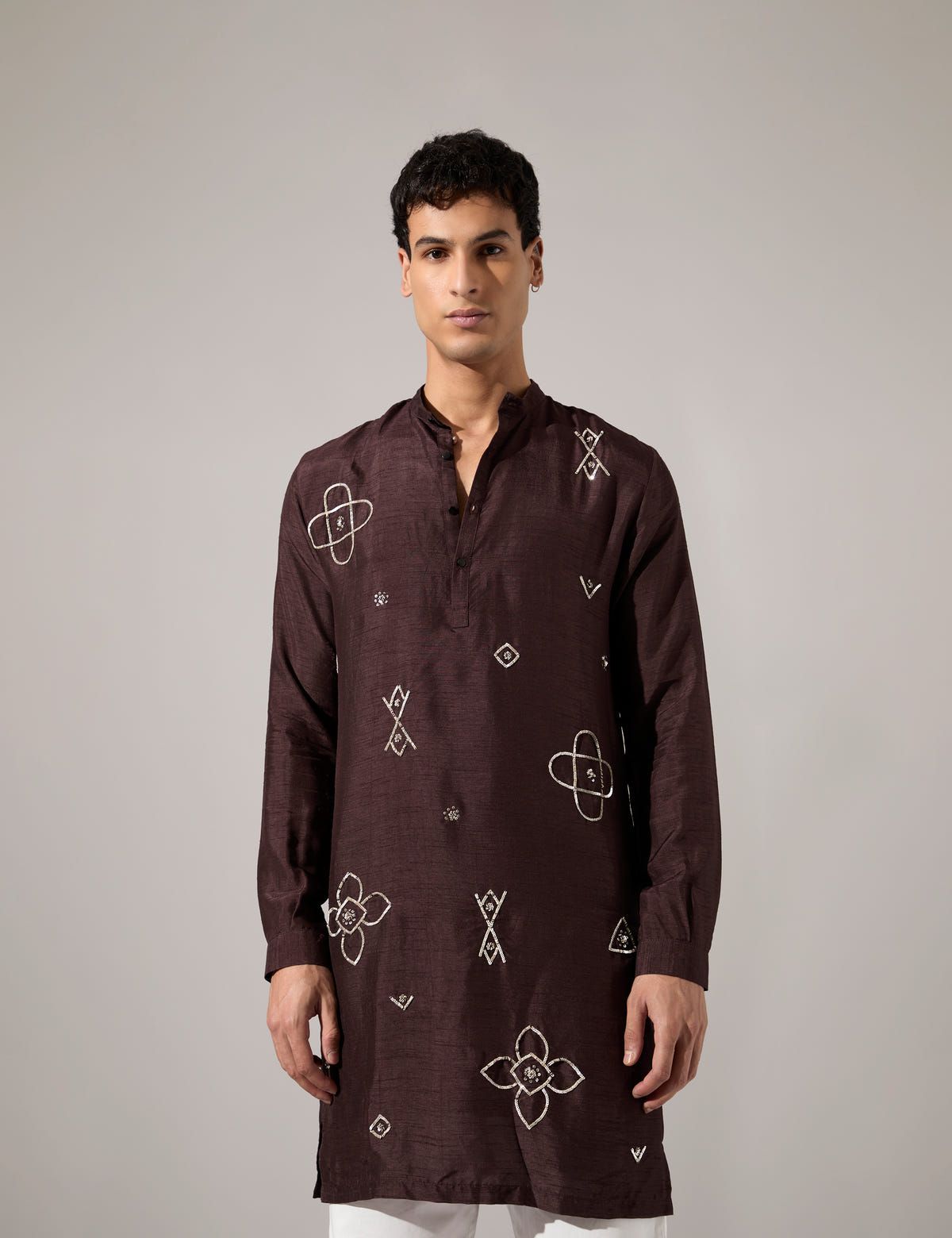 John Hand Embroidered Kurta Set - Brown - image 1