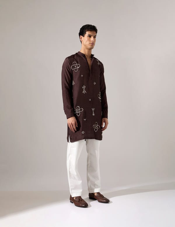 SON OF A NOBLE - SNOB — John Hand Embroidered Kurta Set - Brown
