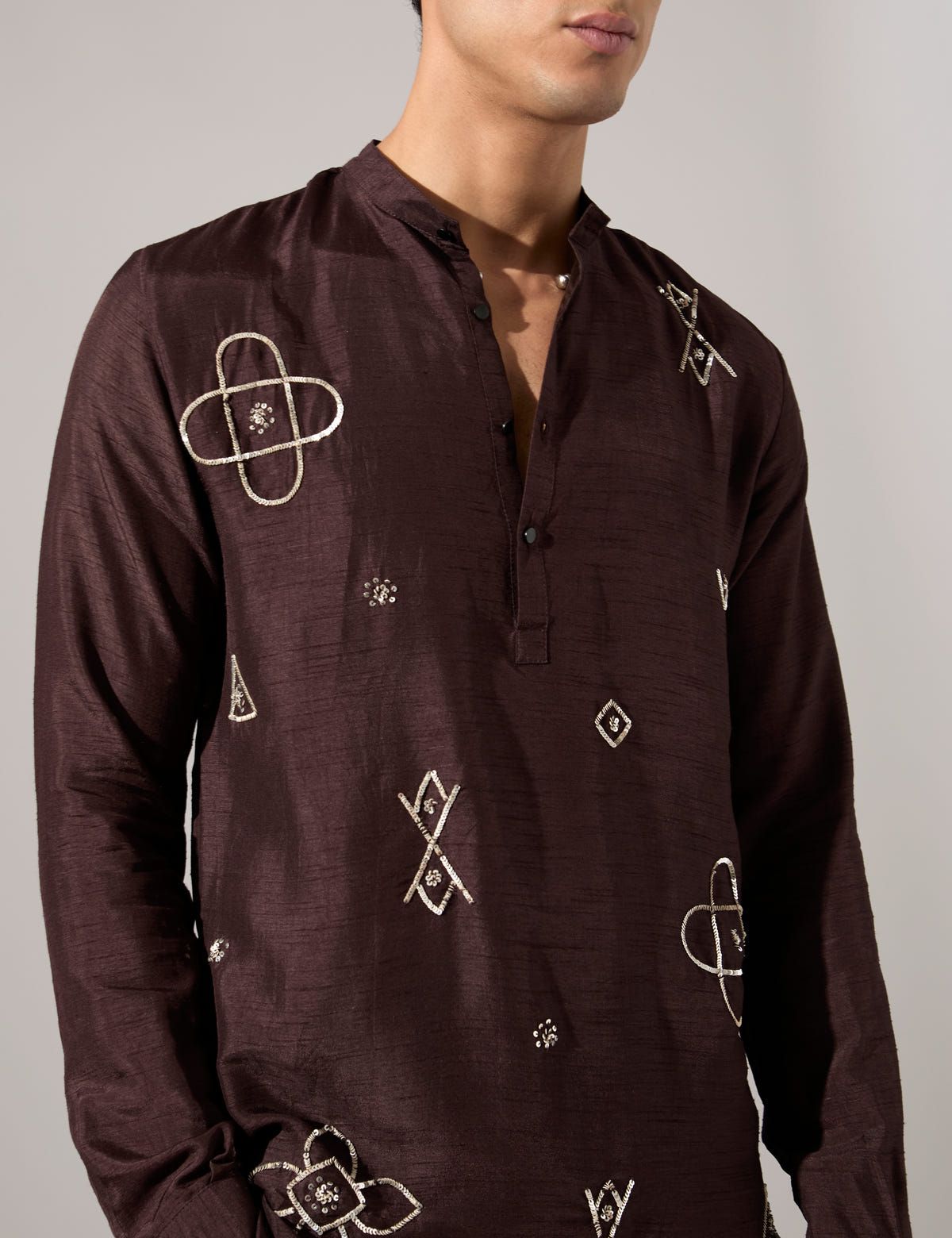 John Hand Embroidered Kurta Set - Brown - image 5
