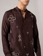 John Hand Embroidered Kurta Set - Brown view 5