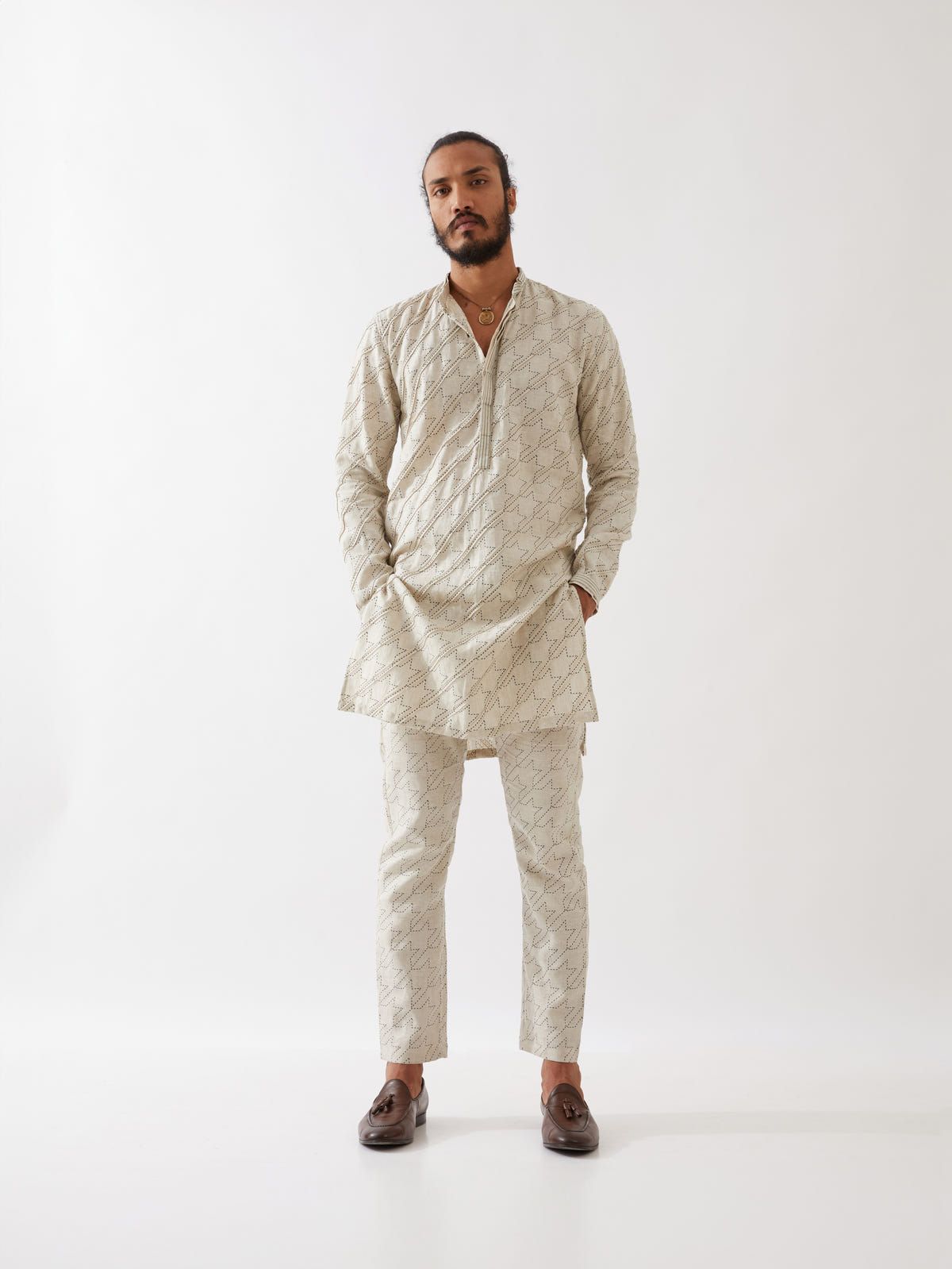 RYDER HOUNDSTOOTH KURTA SET - IVORY - image 5