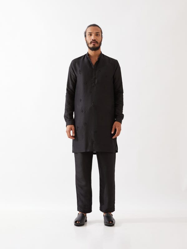 SON OF A NOBLE - SNOB — PAXTON SILK KURTA SET - BLACK