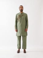 BRODY SILK KURTA SET - GREEN view 1