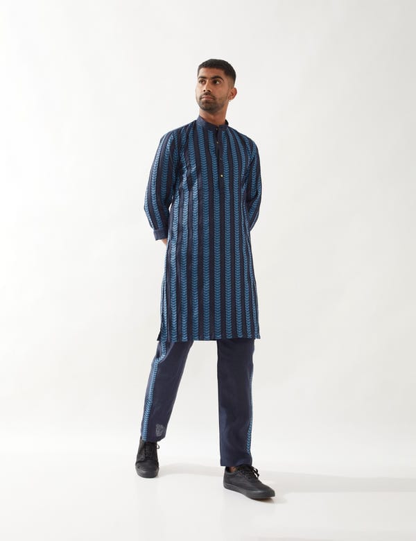 SON OF A NOBLE - SNOB — BLAKE CATKIN KURTA SET - NAVY
